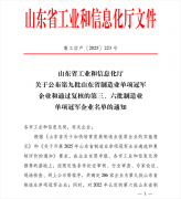 公司入选第九批山东省制造业单项冠军企业